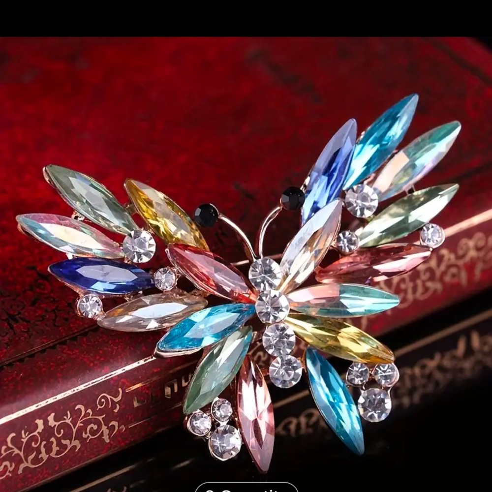 Elegant Butterfly Multicolor Crystal Brooch. NEW